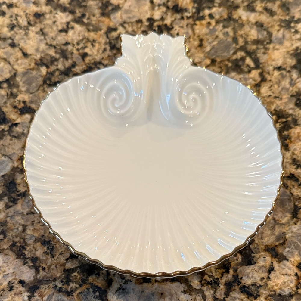 Vintage Lenox shell dish trinket dish pin dish ivory porcelain gold trim